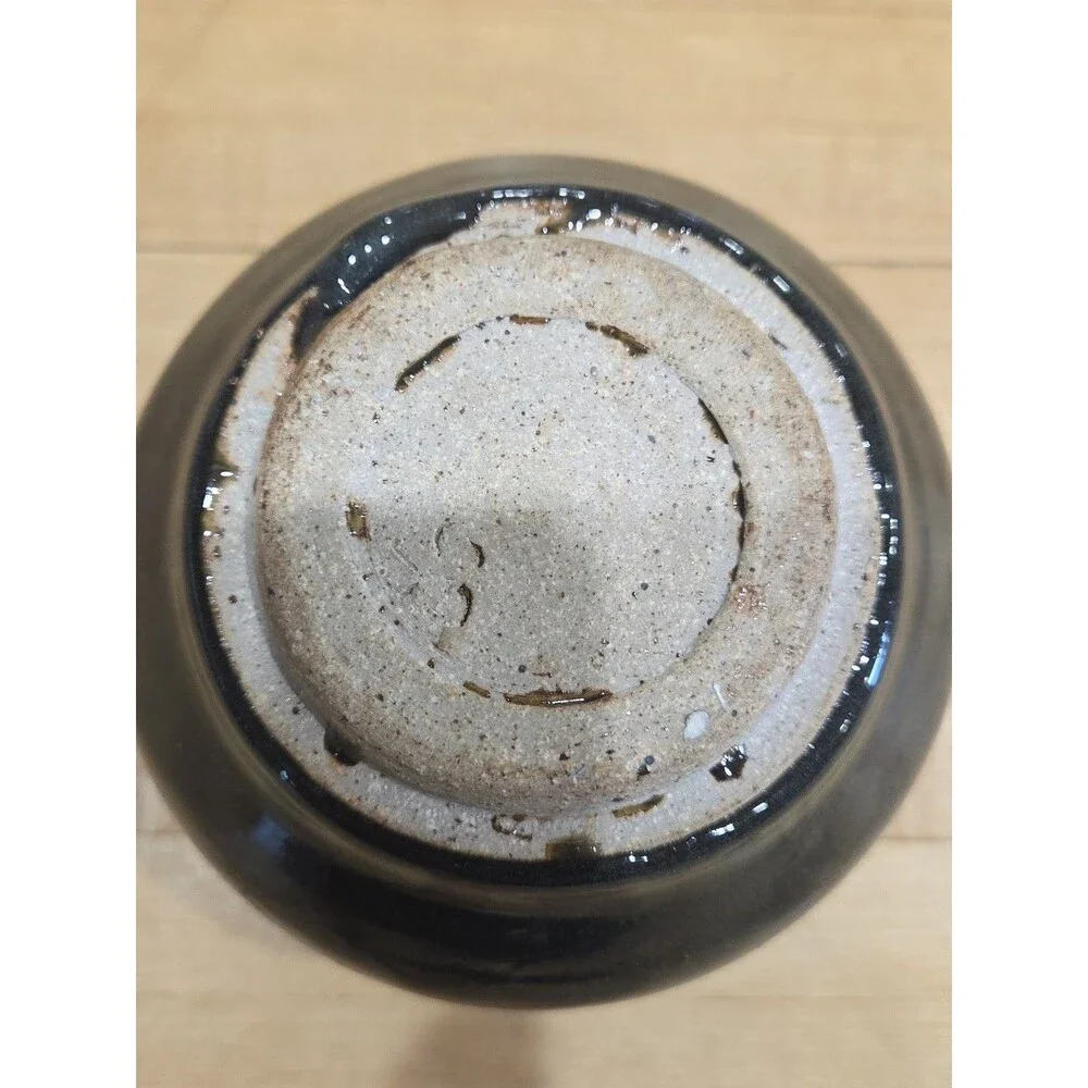 Vintage Japanese Studio Pottery Tenmoku Glaze Stoneware Jar Small Pot Vessel